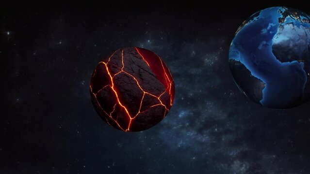 Animation. The planet Thea crashes into Earth, causing a massive explosion