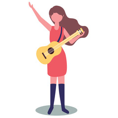 A woman carrying a guitar