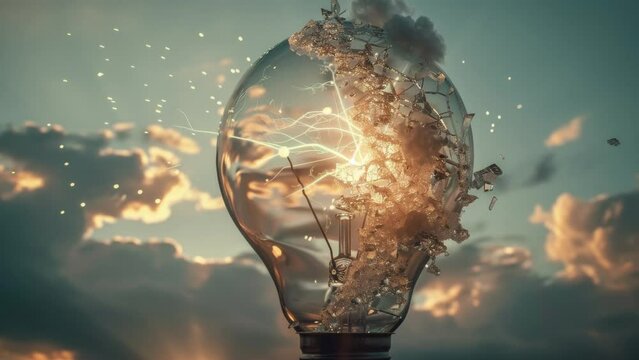 moment of creative spark concept with a light bulb surrounded by clouds 