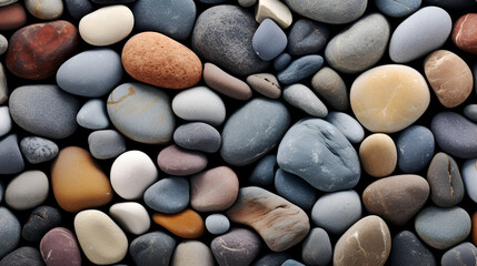 Fototapeta na wymiar Close to nature up of textured river rocks stones natural background colored stones on the beach