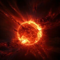 Obraz premium Surface of sun with prominences, solar radiation and magnetic storm