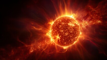 Fototapeta premium Surface of sun with prominences, solar radiation and magnetic storm