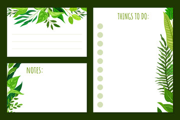 Note Card Green Leaves Frame Design Vector Template