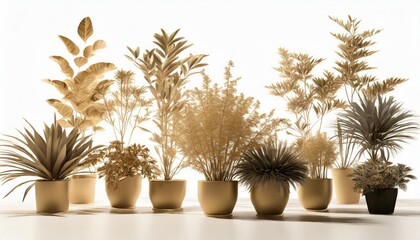 3d rendering of a group of plants raw for architectrural background use isolated on white