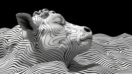  a black and white photo of a zebra's head in the middle of a black and white wave pattern. - obrazy, fototapety, plakaty