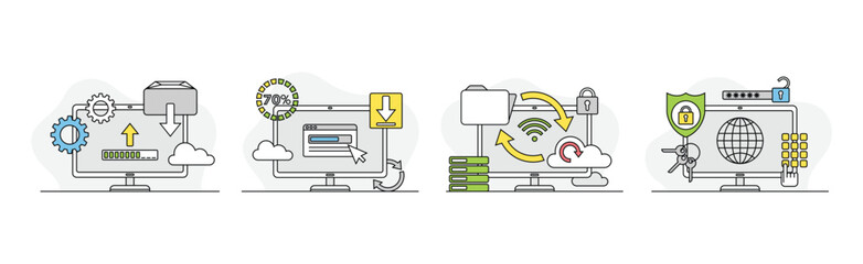 Computer as Web Network Electronic Device Vector Set