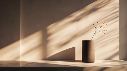 Illuminated Tabletop Lamp Casts Long Shadows in Minimalist Interior Setting