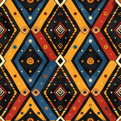 Pattern Bold geometric shapes forming a striking ethnic pattern on textile.