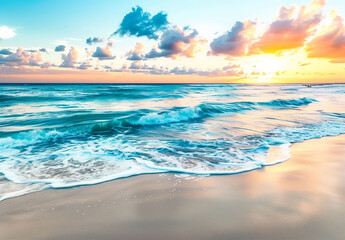 Breathtaking Sunrise Over Ocean Waves on Shore