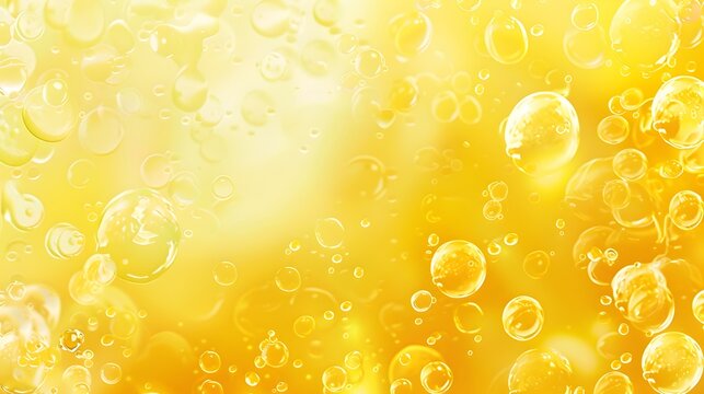 Vibrant Fizzy Bubbles Backdrop - Shimmering Effervescent Pattern with Glowing Translucent Orbs in Brilliant Yellow Tones