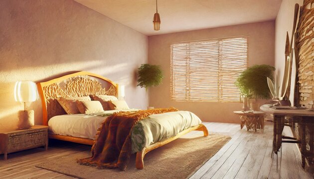 african ethnic style bedroom interior mock up room simple mockup space loft background image