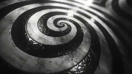  a black and white photo of a metal object with a spiral design on the top of the metal part of the object. - obrazy, fototapety, plakaty