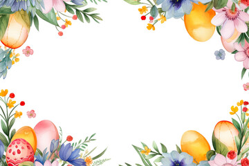 easter frame decorated with colourful easter eggs and flowers, digital illustration, Generative AI - 767141607