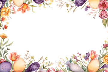 easter frame decorated with colourful easter eggs and flowers, digital illustration, Generative AI - 767141664