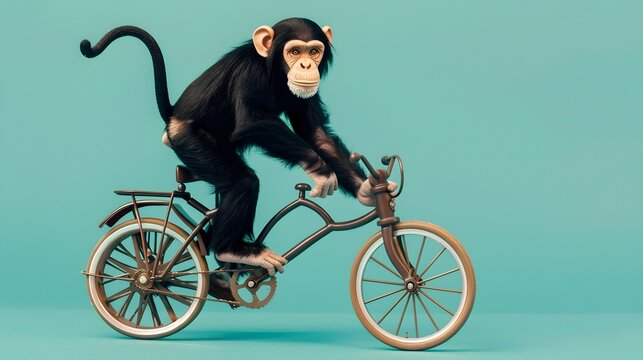 Agile Primate Astride Antique Bicycle with Aqua Ambience