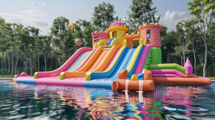 Fototapeta na wymiar Inflatable Water Slide Bounce House for Kids