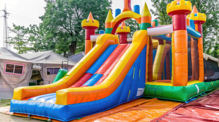 Fototapeta na wymiar Inflatable Water Slide Bounce House for Kids