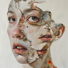 Naklejka premium Abstract Human Visage with Fragmented Elements, Surrealist Art