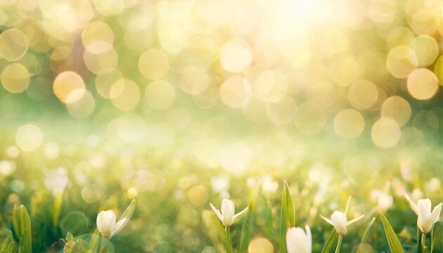 spring background abstract banner green blurred bokeh lights