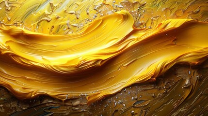  a close up of a yellow painting with drops of water on the bottom of the painting and on the bottom of the painting.