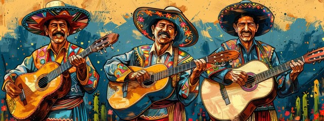 Obraz na płótnie Canvas Mariachi band playing guitar, latin men in a Mexican fiesta