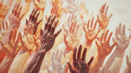 Close-up 3D rendered illustration of diverse religious symbols united in a circle, 