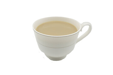 white coffee porcelain cup with cappuccino top view with cut out background