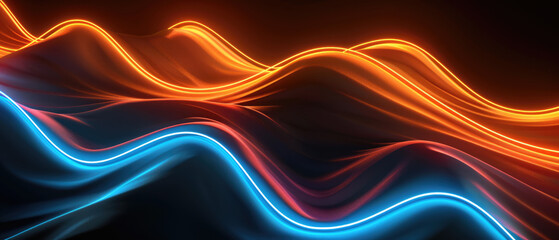 Vivid neon light waves in dark backdrop