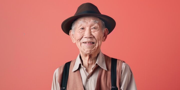 Senior East Asian Man Smiling with Hat