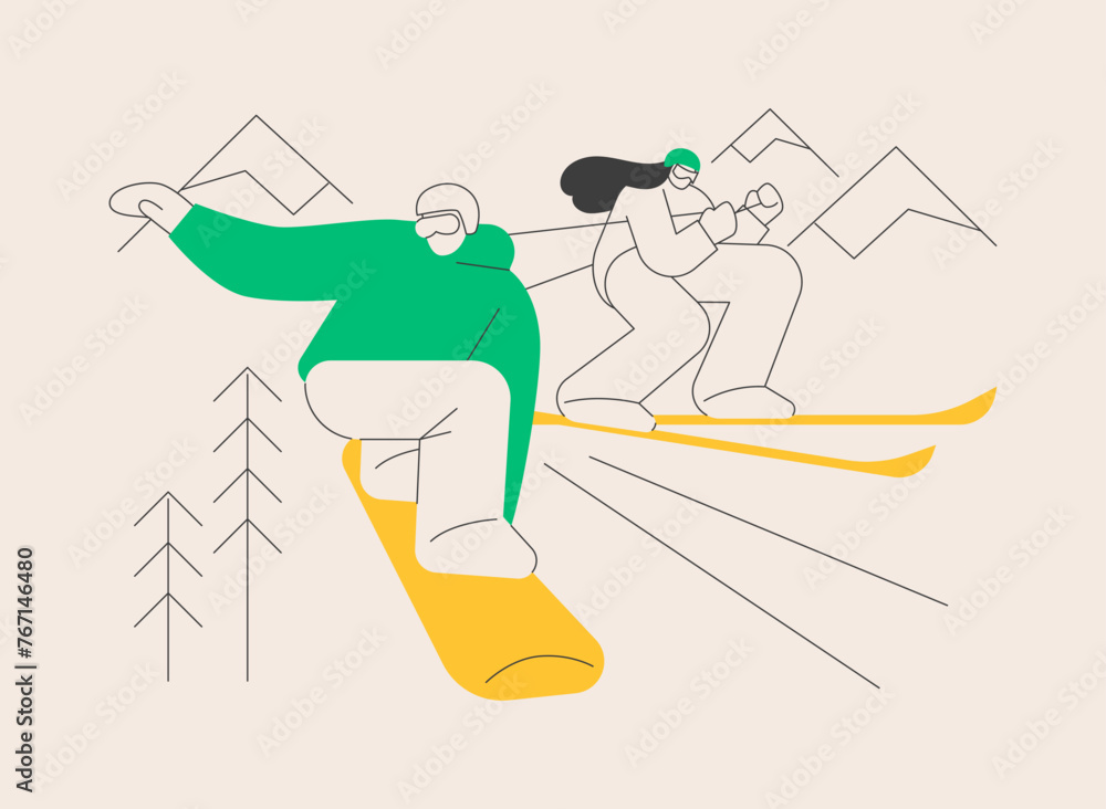 Sticker winter extreme sports abstract concept vector illustration.