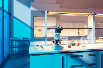 Laboratory Featuring Advanced Microscope and Array of Test Tubes - 767146845