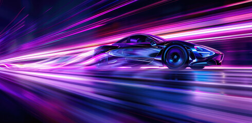 Futuristic sports car speeding with light trails