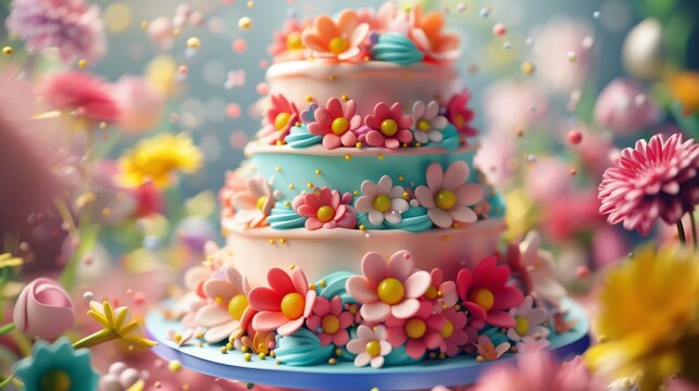/imagine: Artful Cake Decorating Scene, Whimsical, Fondant Magic, Pastry Artistry, Celebration, Bakery 