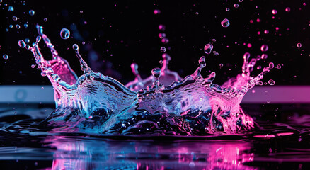 Vibrant pink splash in water close-up