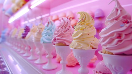 /imagine: Artisanal Ice Cream Display, Creamy, Decadent, Whimsical, Sweet, Playful background --ar 