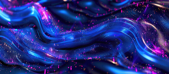 Twinkling lights on abstract blue wavy pattern
