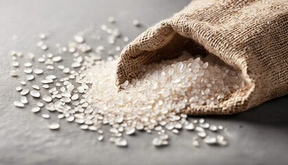 Fototapeta na wymiar Grains of salt in a linen bag - Generative AI. 