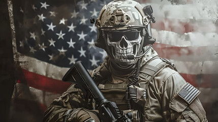  US brave veteran skull showing power and strength - obrazy, fototapety, plakaty