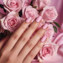 Classic Pink Manicure with Roses - Beauty and Elegance in Nail Care