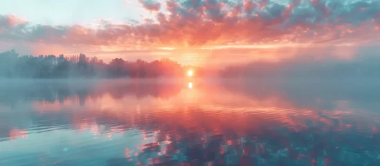 Cercles muraux Matin avec brouillard Dreamy lake sunrise with ethereal fog