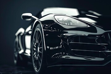 Black luxury sports car on dark background, generic unbranded vehicle