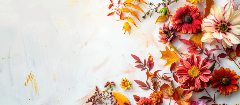 Vibrant autumn floral arrangement on white