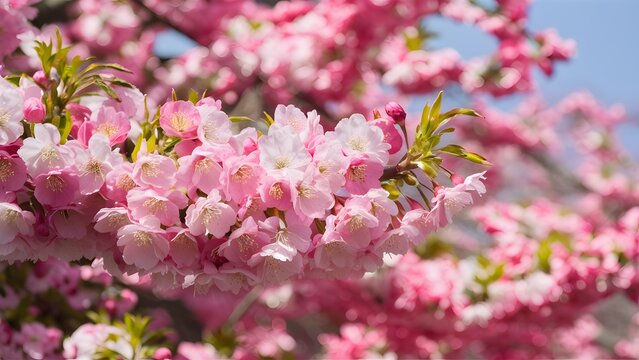 Cherry blossom pink flora bush in full bloom