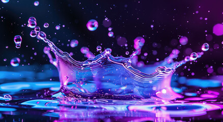 Vibrant water splash on blue reflective surface