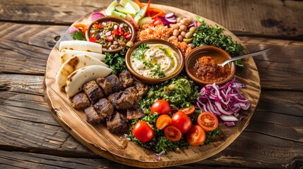 Fototapeta na wymiar /imagine Flavorful Middle Eastern Mezze Platter, Exotic, Diverse, Shareable, Cultural Experience, 