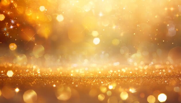 golden starry glitter warm toned bokeh background banner wide autumnal orange and gold sparkling glittery star speckled background with a whoosh of movement in the middle