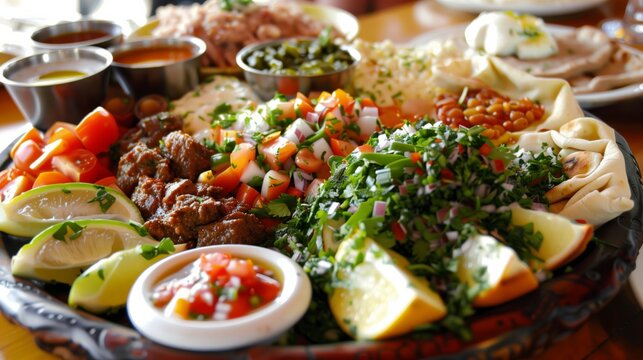 /imagine Flavorful Middle Eastern Mezze Platter, Exotic, Diverse, Shareable, Cultural Experience, Traditional background --ar 16:9 --style raw Job ID: 58282723-57e7-44d6-ba89-44ab285bc903