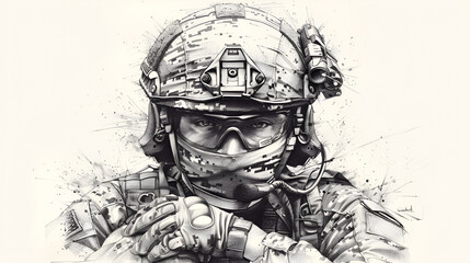  Special forces guy front portrait tattoo flash in black and white