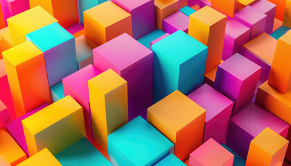 Fototapeta na wymiar Modern 3D blocks in neon light abstract pattern