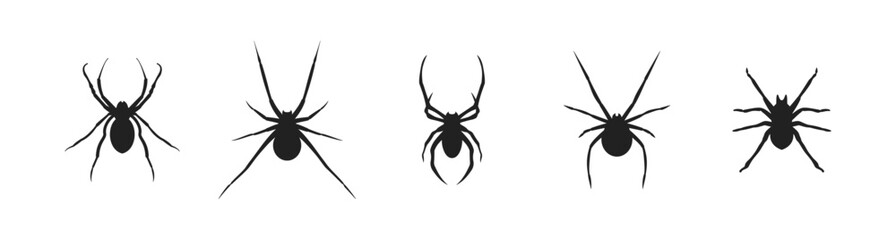 Spider black silhouette, icon set. Vector EPS 10